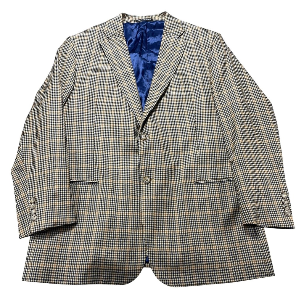 J. Hilburn Sport Coat Mens 44R Beige Check Wool Vitale Barberis Canonico Blazer